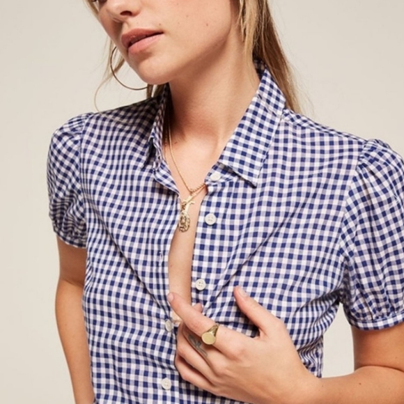 Reformation Vermont Gingham Short Sleeve Top - Picture 2 of 10